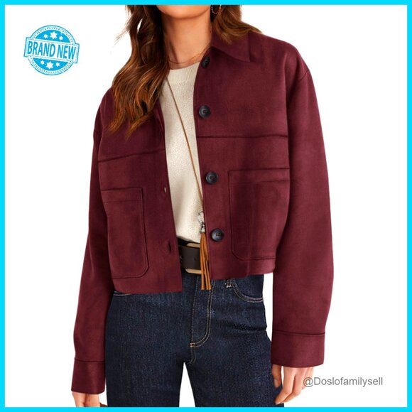 Faux Suede Cropped Jacket Casual Lightweight Fall Fashion Outerwear Trendy